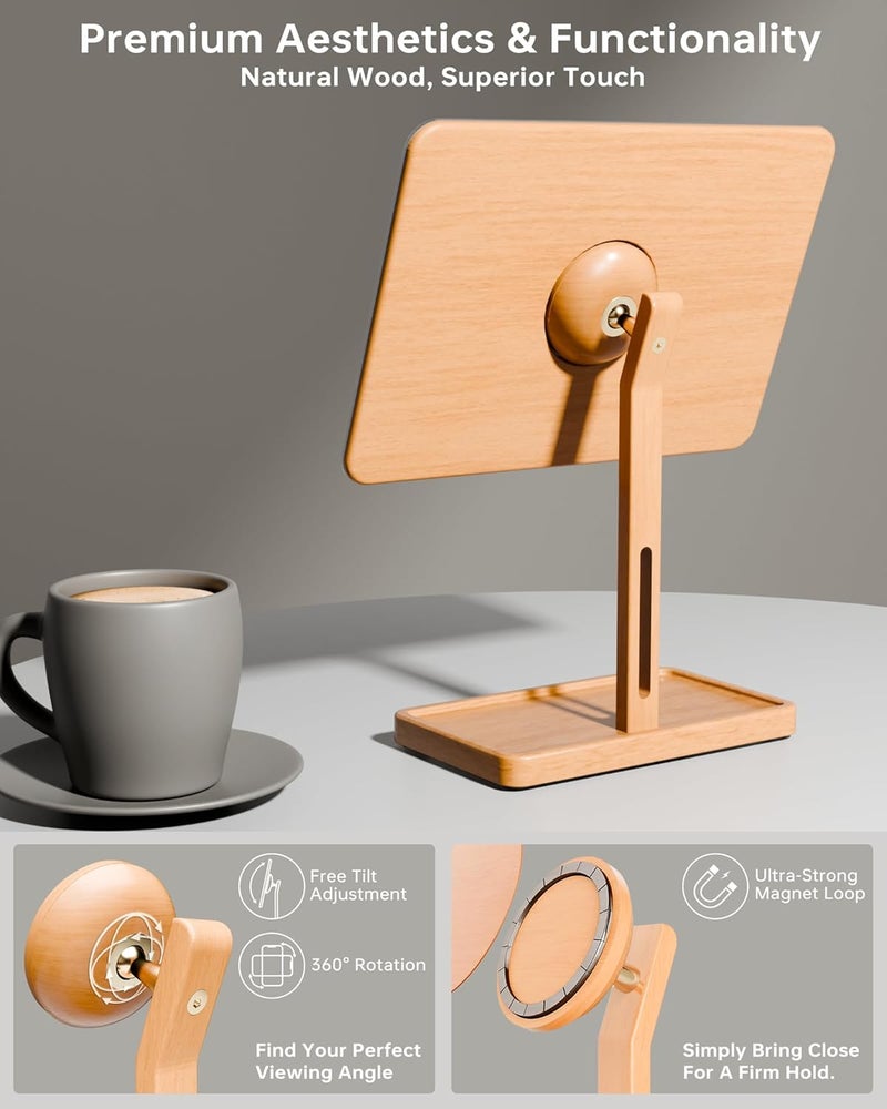 YEOUX Premium Desktop Glass Whiteboard & Magnetic Phone Stand 2-in-1 | 360° Adjustable | Solid Wood | Compatible with MagSafe, Small Dry Erase Board for Office Home Desk - Image 3